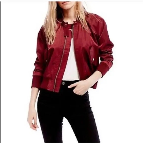 Free People Women's Burgundy Midnight Bomber Jacket Zipper Front Pockets Medium - Picture 2 of 3
